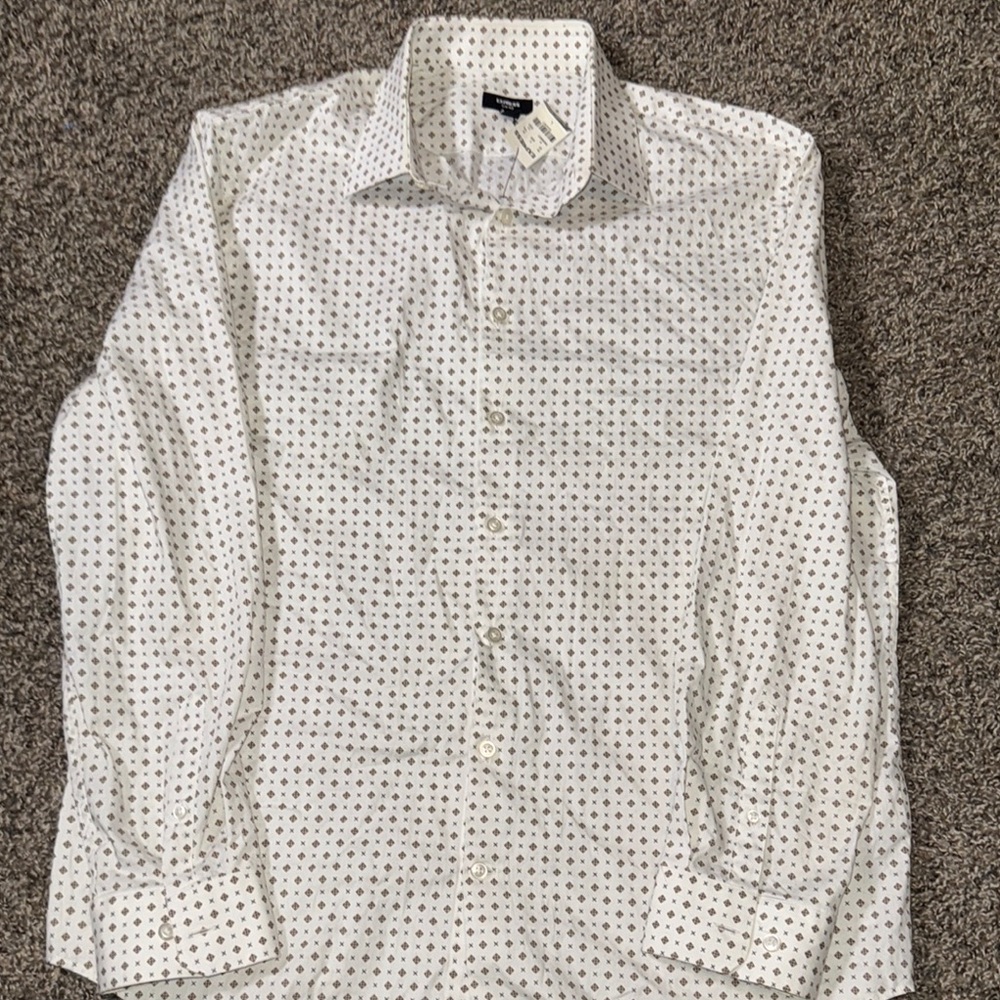 Express White Casual Button Down Shirt with Subtle Dot Design